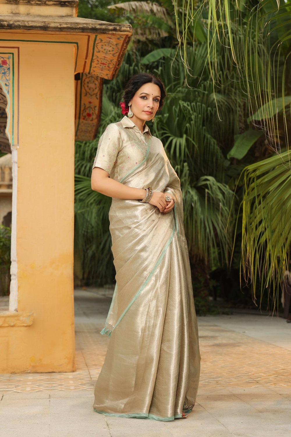 Bunkar | Handwoven Silver Banarasi Tissue Silk Saree