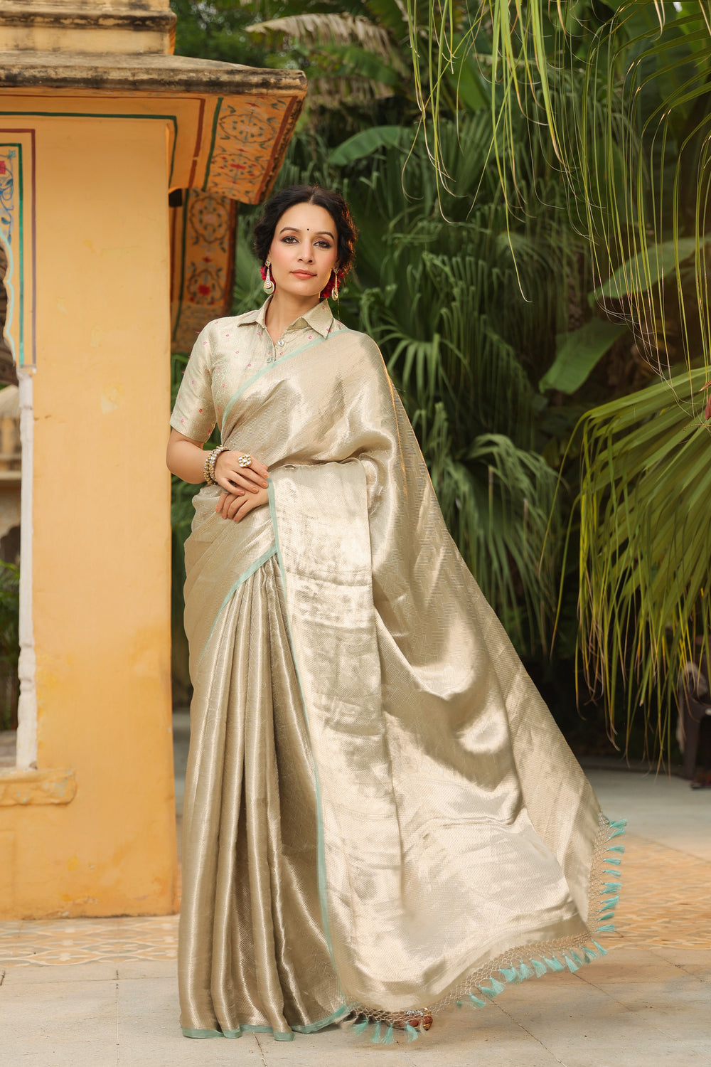 Bunkar | Handwoven Silver Banarasi Tissue Silk Saree