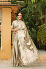 Bunkar | Handwoven Silver Banarasi Tissue Silk Saree