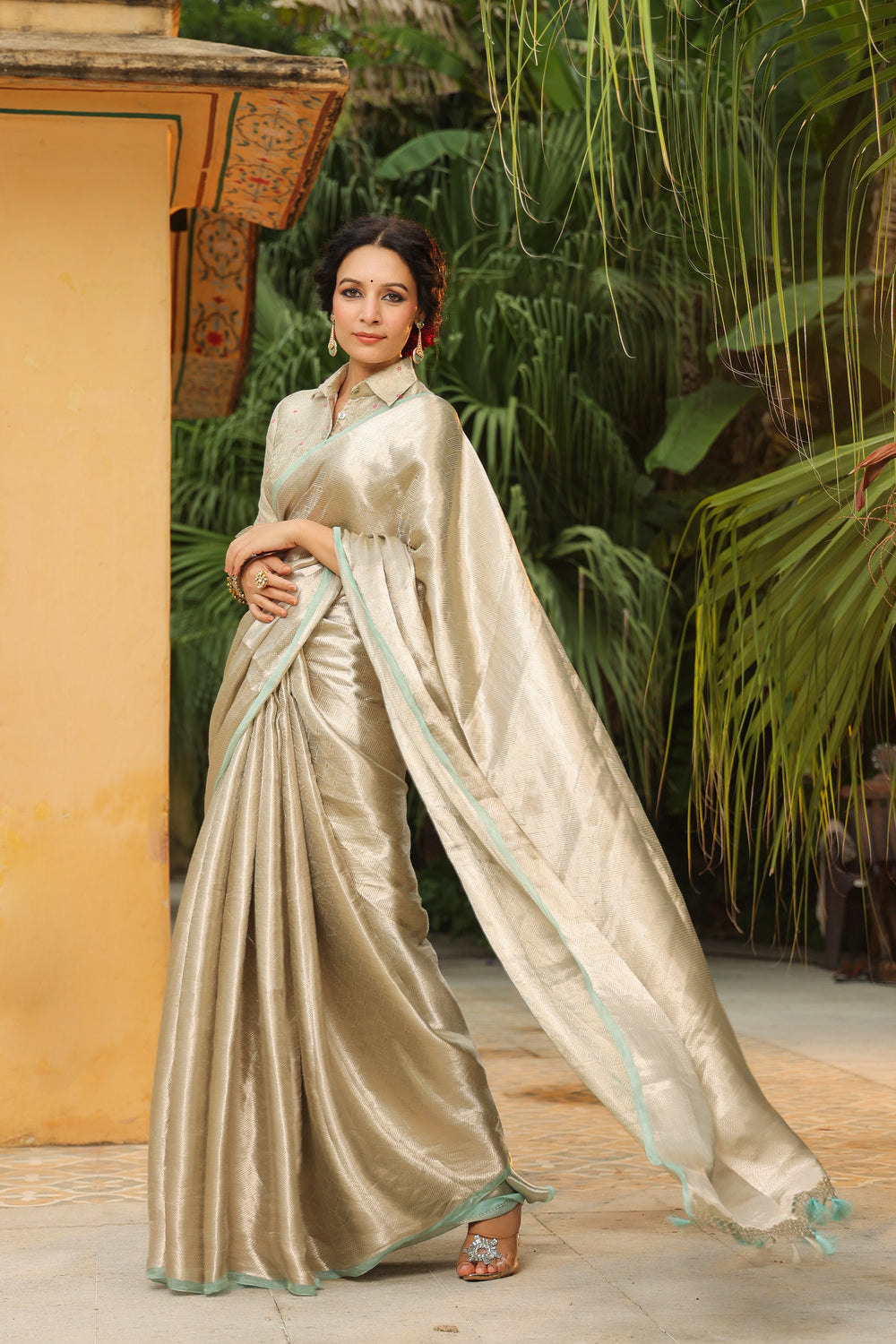 Bunkar | Handwoven Silver Banarasi Tissue Silk Saree