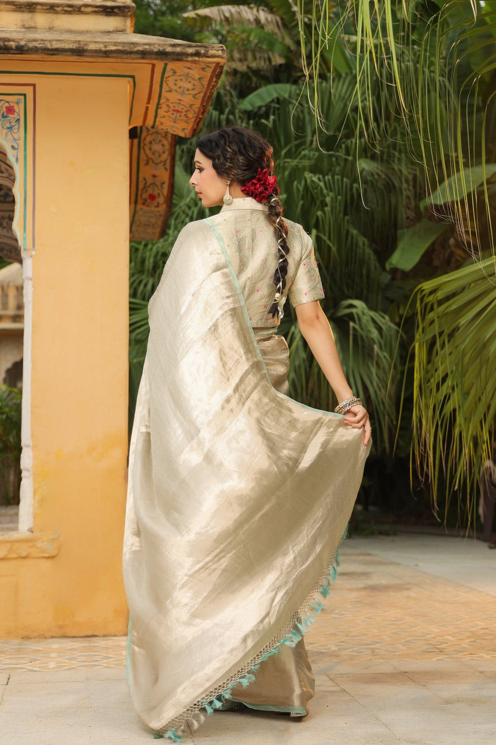 Bunkar | Handwoven Silver Banarasi Tissue Silk Saree