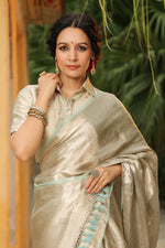 Bunkar | Handwoven Silver Banarasi Tissue Silk Saree