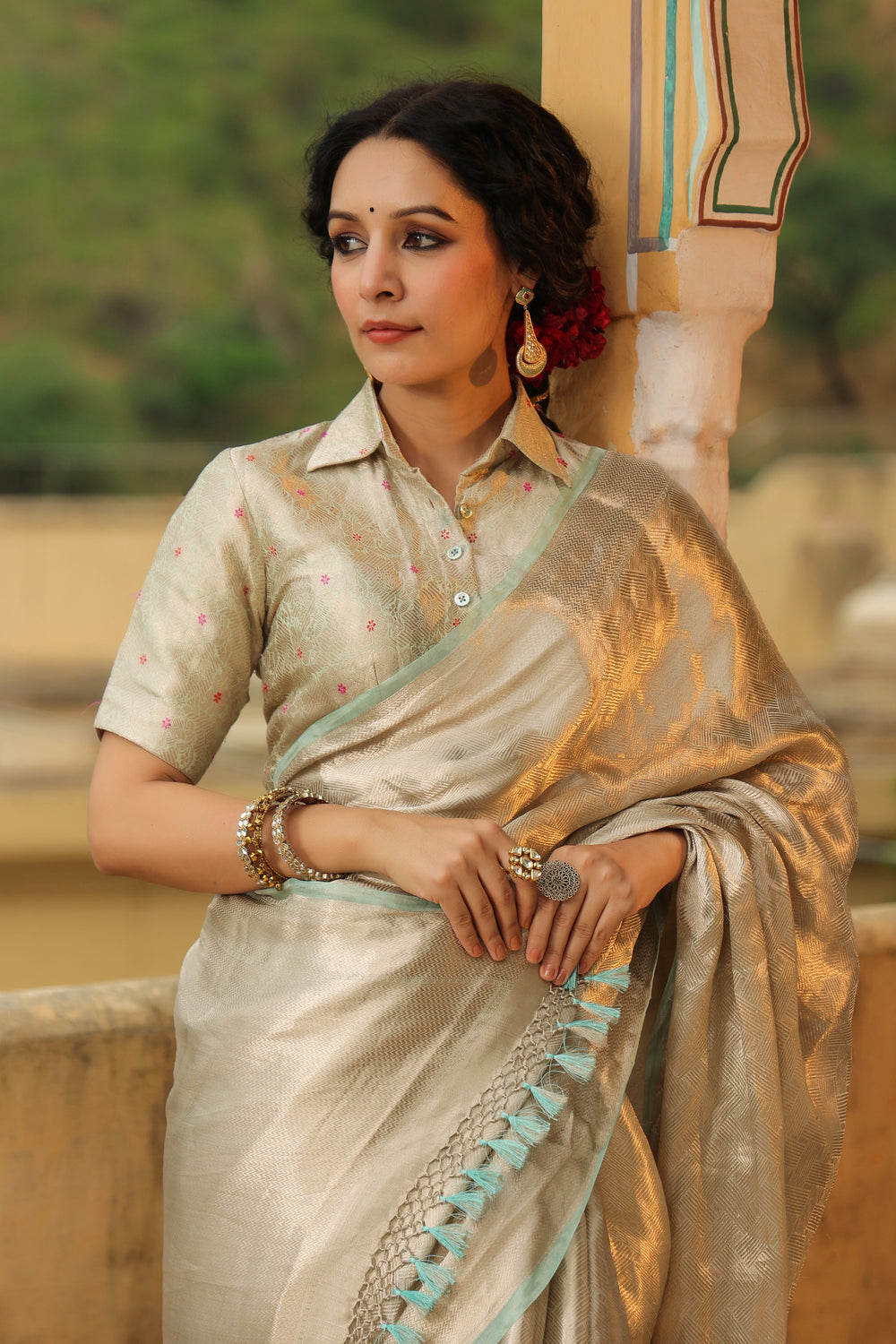 Bunkar | Handwoven Silver Banarasi Tissue Silk Saree