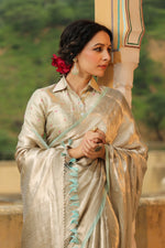 Bunkar | Handwoven Silver Banarasi Tissue Silk Saree