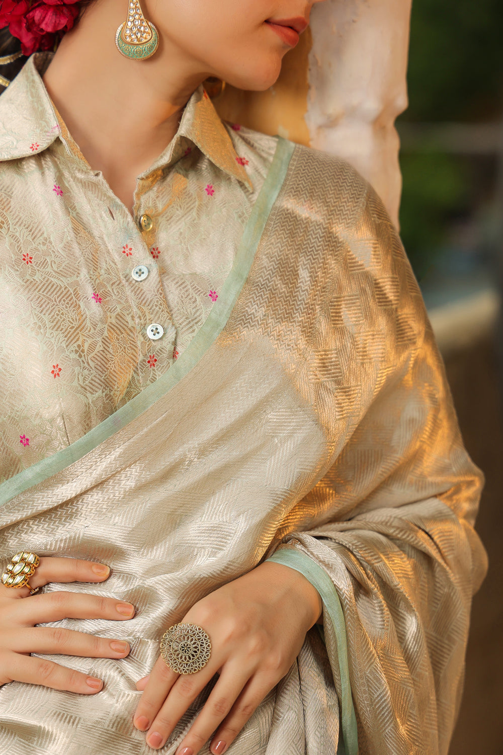 Bunkar | Handwoven Silver Banarasi Tissue Silk Saree