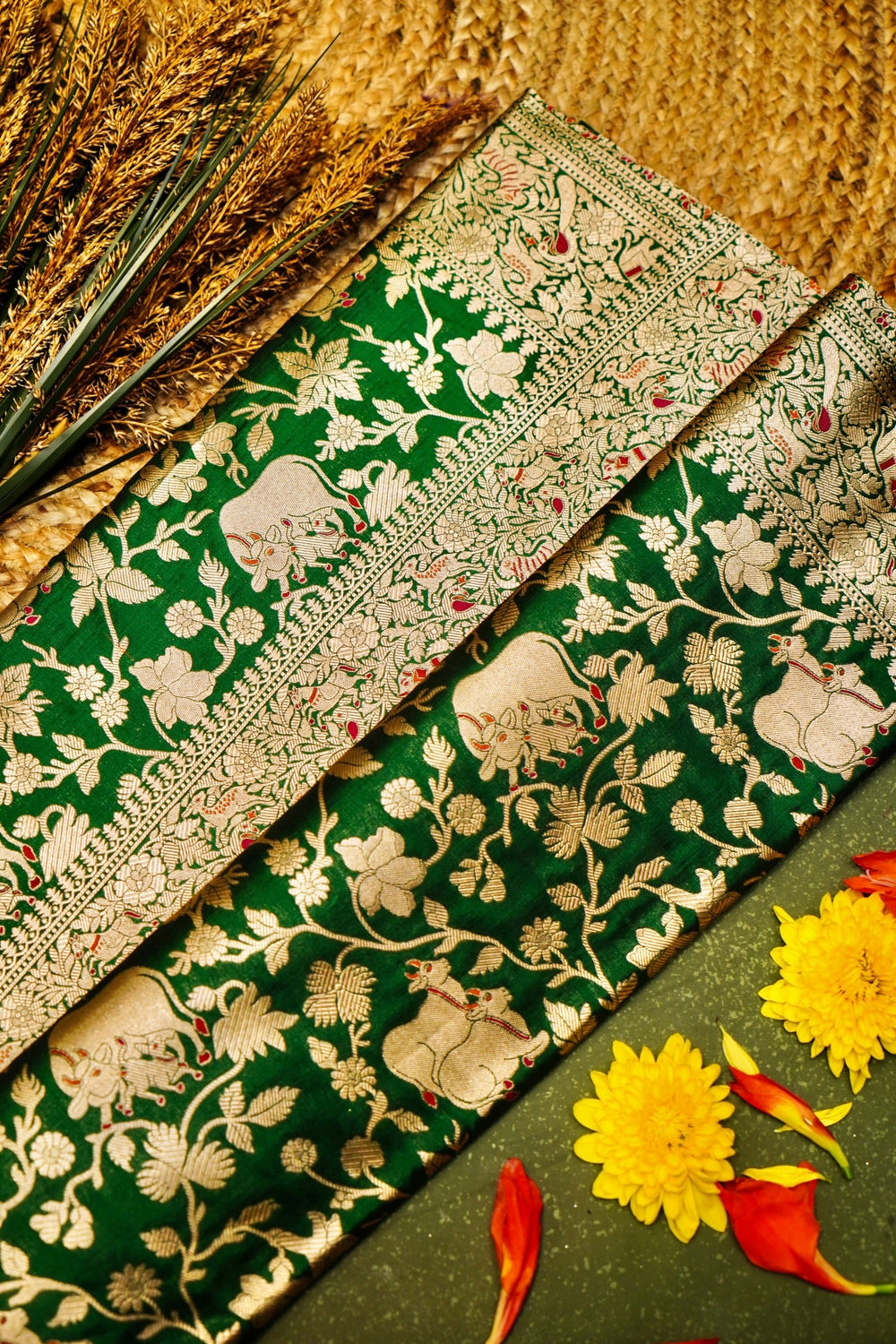 Handwoven Green Banarasi Katan Silk Saree