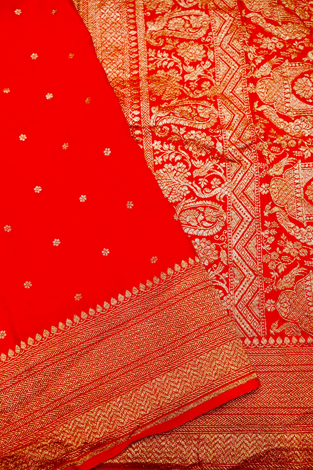 Handwoven Red Banarasi Crepe Khaddi Silk Saree