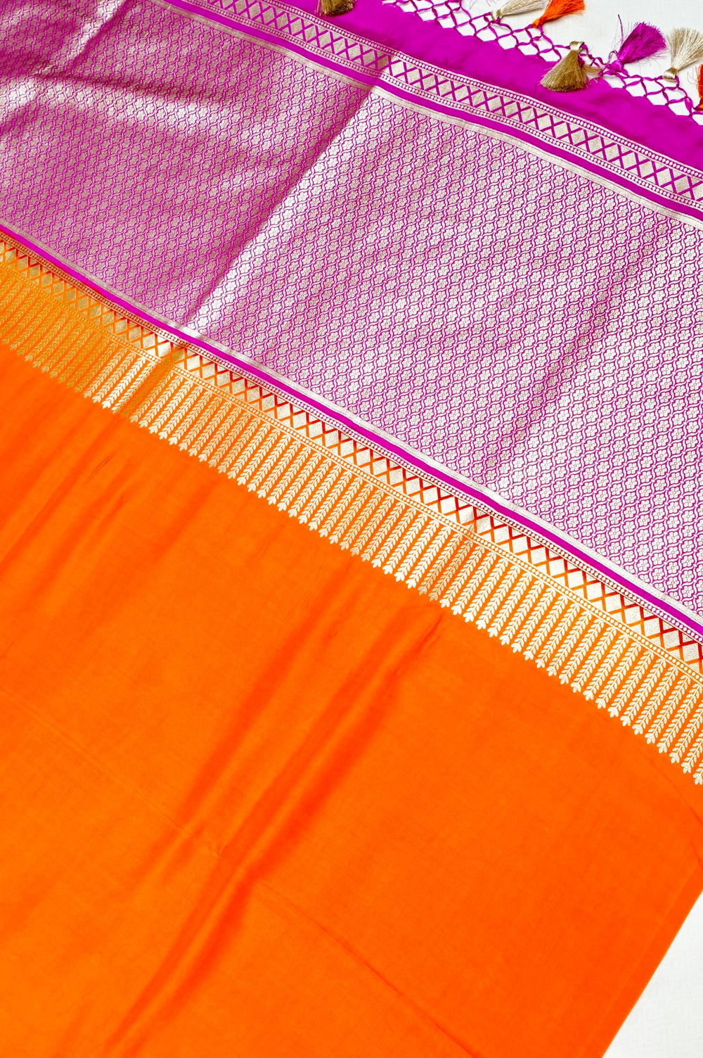 Handwoven Orange Banarasi Moonga Silk Saree