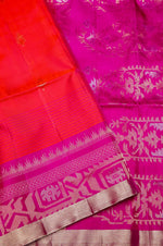 Handwoven Orange  Banarasi Soft Silk Saree