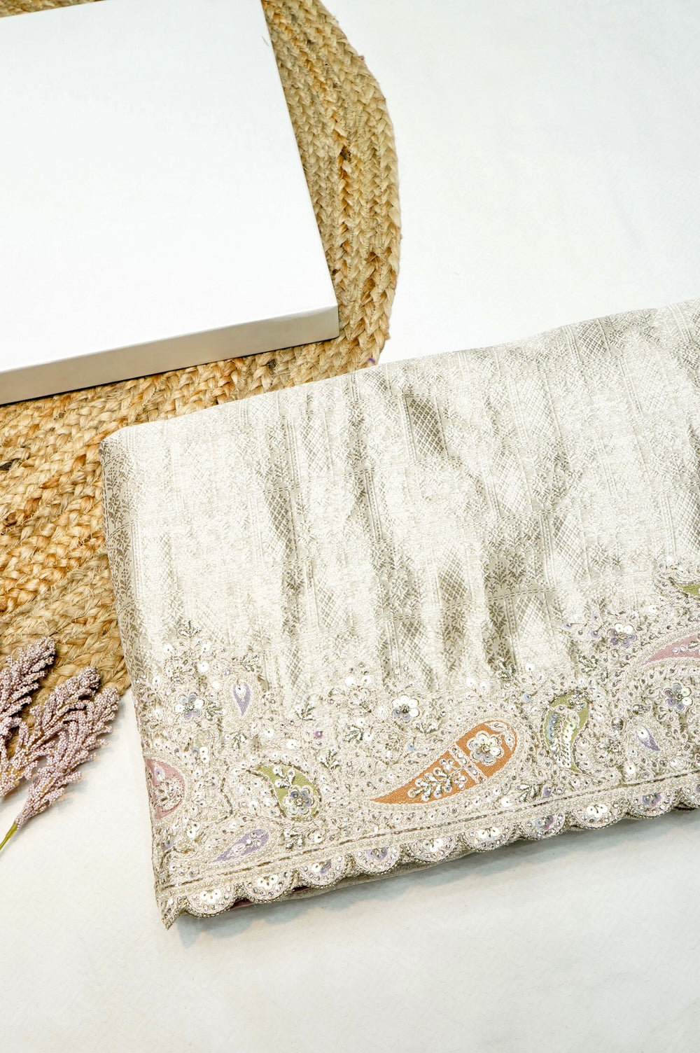 Designer Silver Handwork Tissue Silk Saree