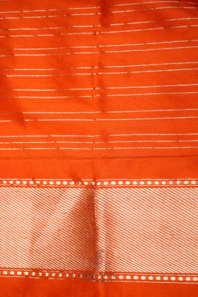 Handwoven Orange Motif Banarasi Katan Silk Saree