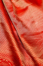 Handwoven Rust Orange Banarasi Mashru Silk Saree