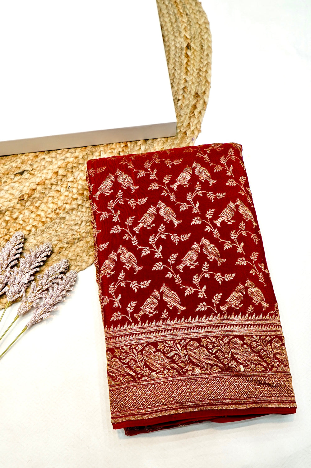 Handwoven Red Banarasi Crepe Khaddi Silk Saree