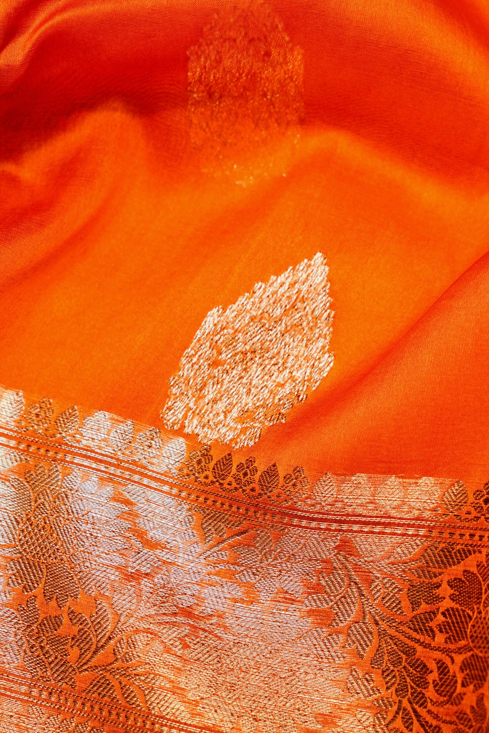 Handwoven Rust Orange Banarasi Organza Saree
