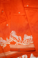 Handwoven Orange Motif Banarasi Katan Silk Saree