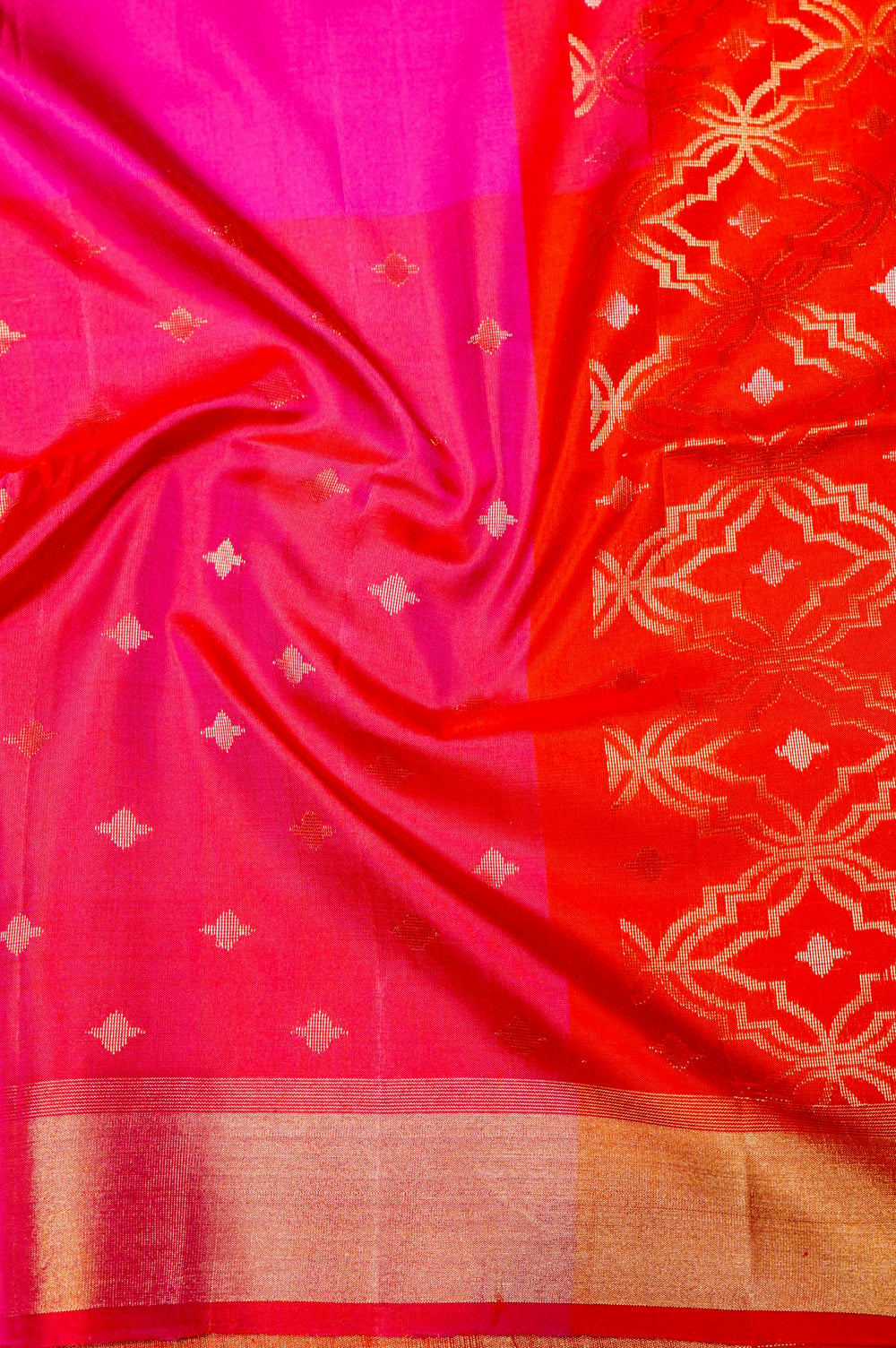 Handwoven Rust Orange Banarasi Mashru Silk Saree