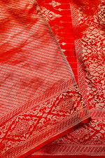 Handwoven Rust Orange Banarasi Mashru Silk Saree