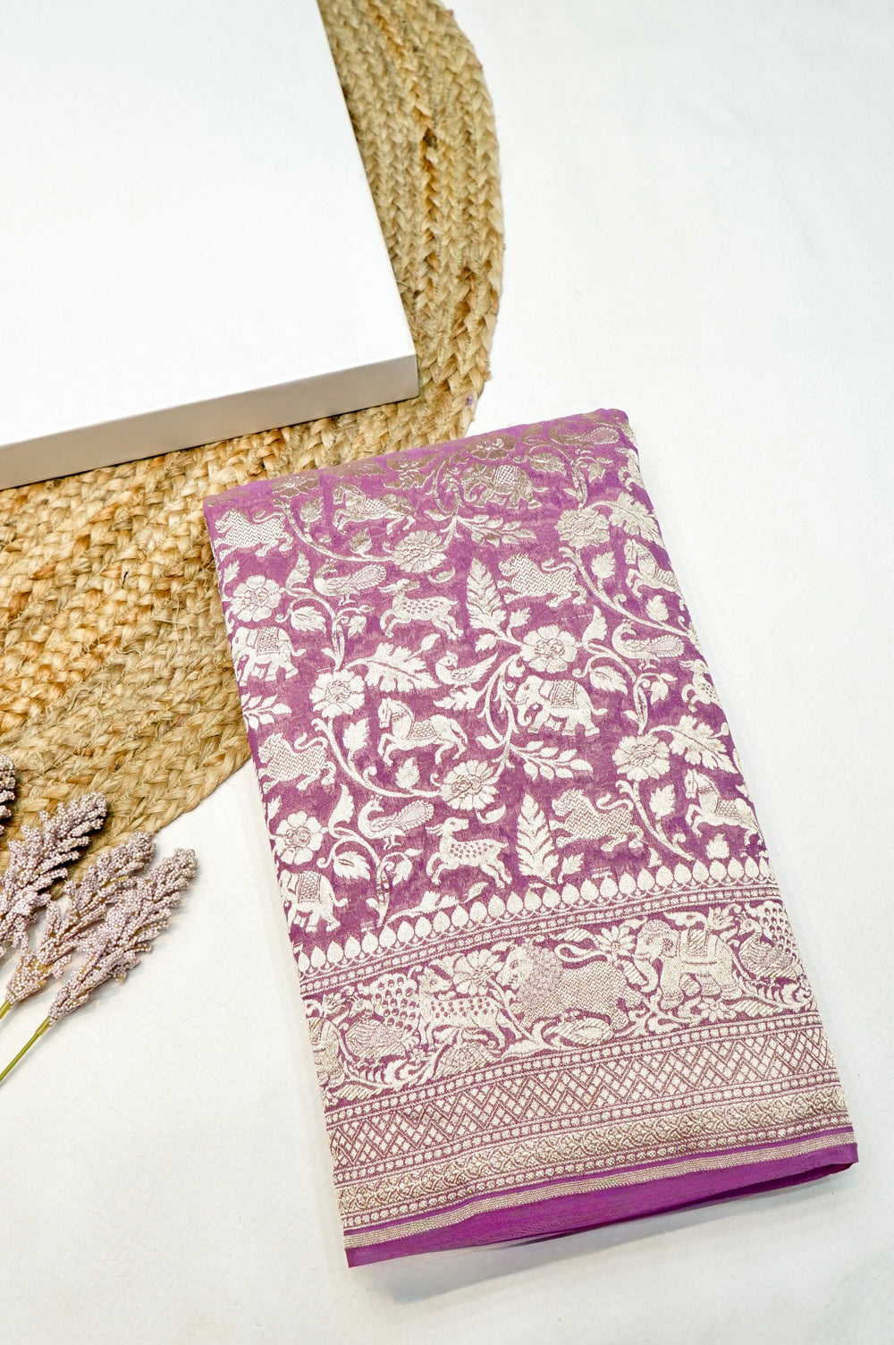 Handwoven Onion Pink Banarasi Khaddi Georgette Saree
