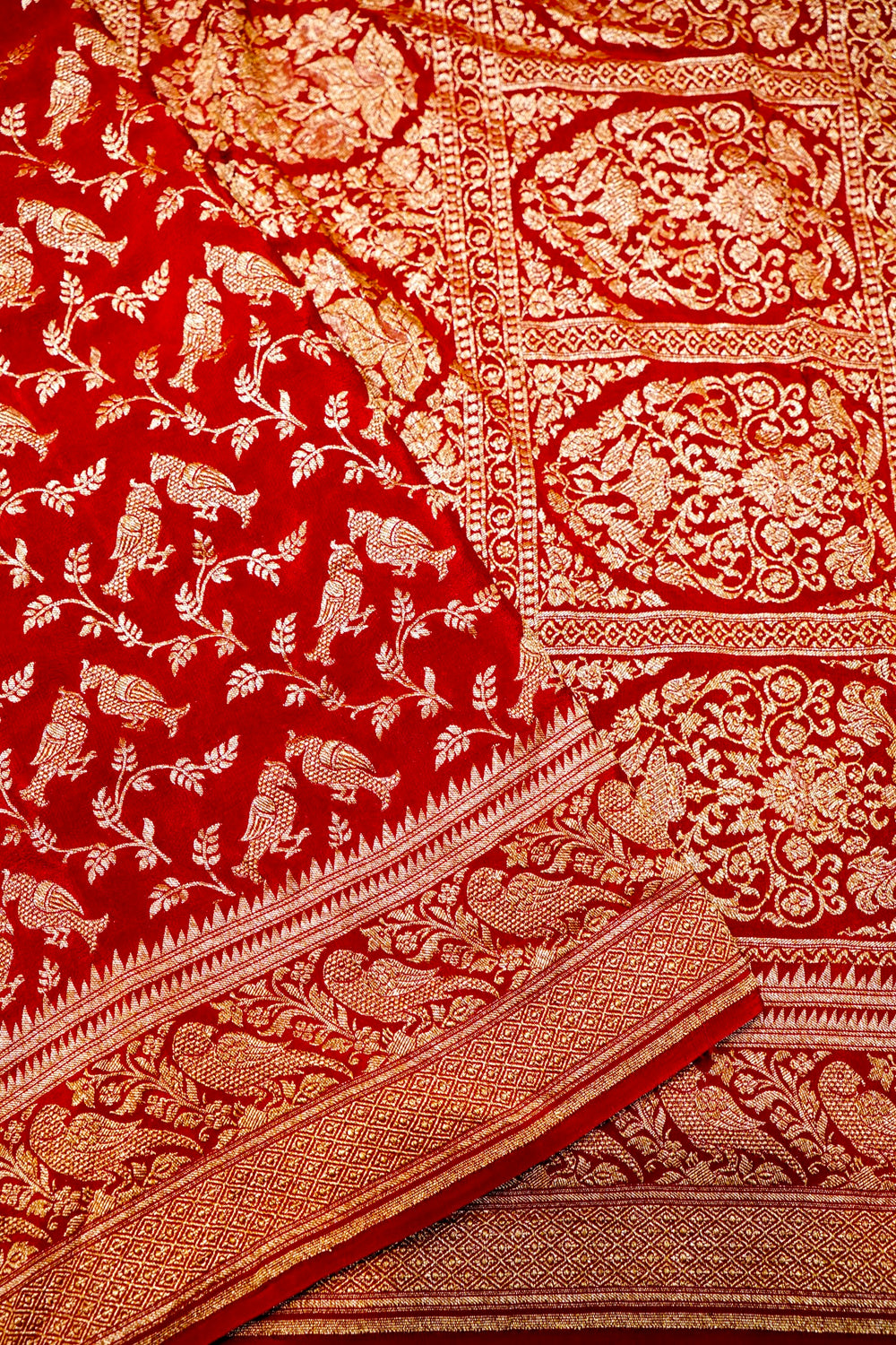 Handwoven Red Banarasi Crepe Khaddi Silk Saree