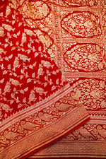 Handwoven Red Banarasi Crepe Khaddi Silk Saree