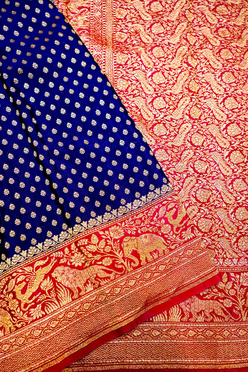 Handwoven Navy Blue Banarasi Crepe Khaddi Silk Saree