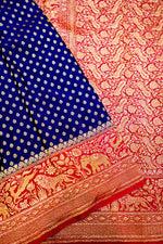 Handwoven Navy Blue Banarasi Crepe Khaddi Silk Saree