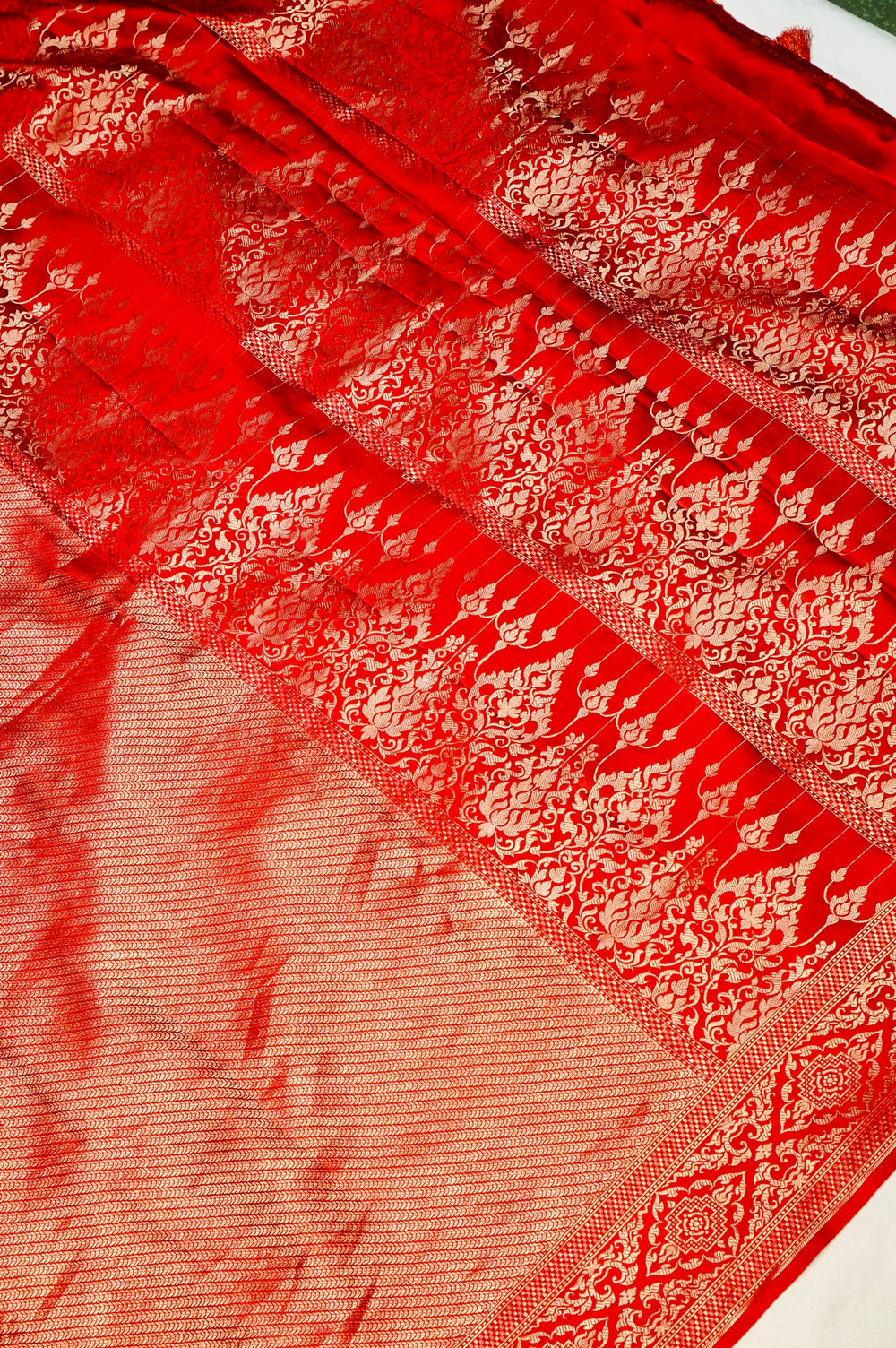 Handwoven Rust Orange Banarasi Mashru Silk Saree