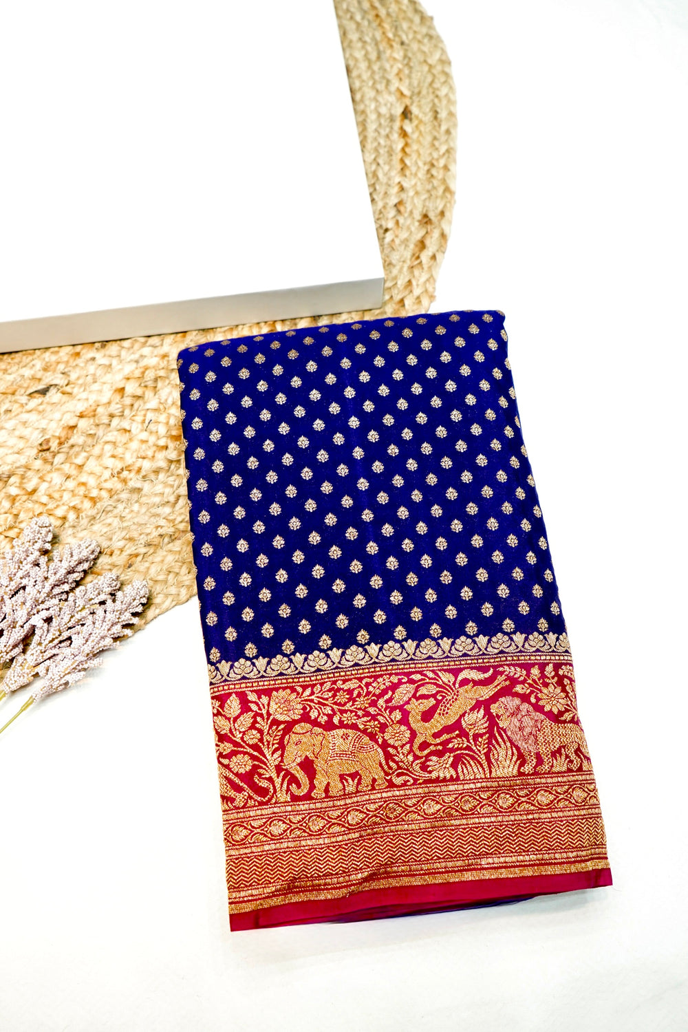Handwoven Navy Blue Banarasi Crepe Khaddi Silk Saree