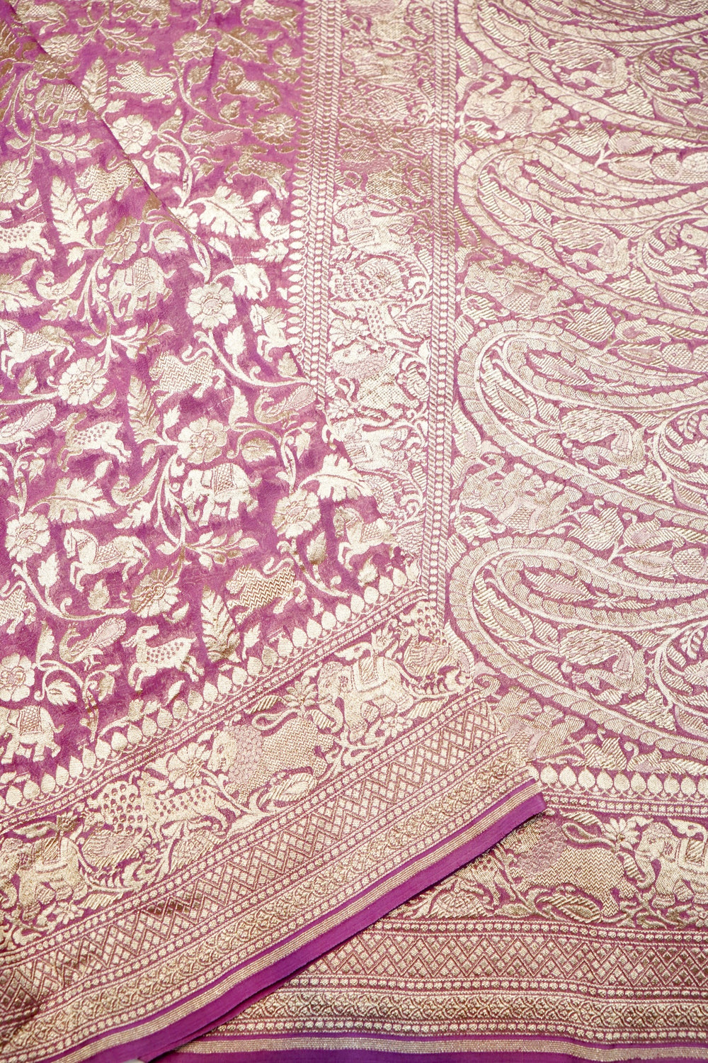 Handwoven Onion Pink Banarasi Khaddi Georgette Saree