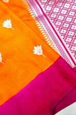 Handwoven Orange Banarasi Moonga Silk Saree
