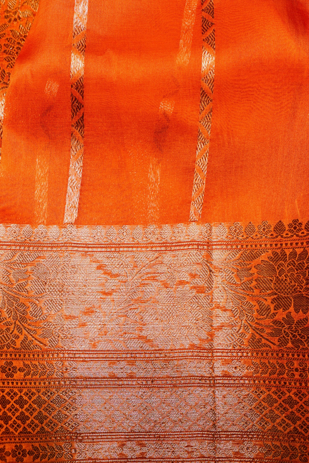 Handwoven Rust Orange Banarasi Organza Saree