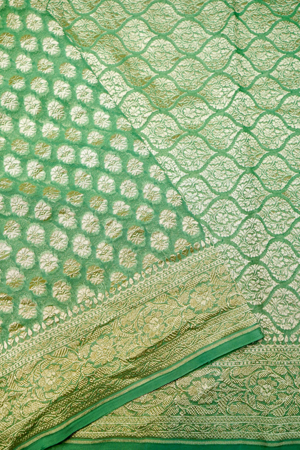 Handwoven Green Banarasi Khaddi Georgette Saree
