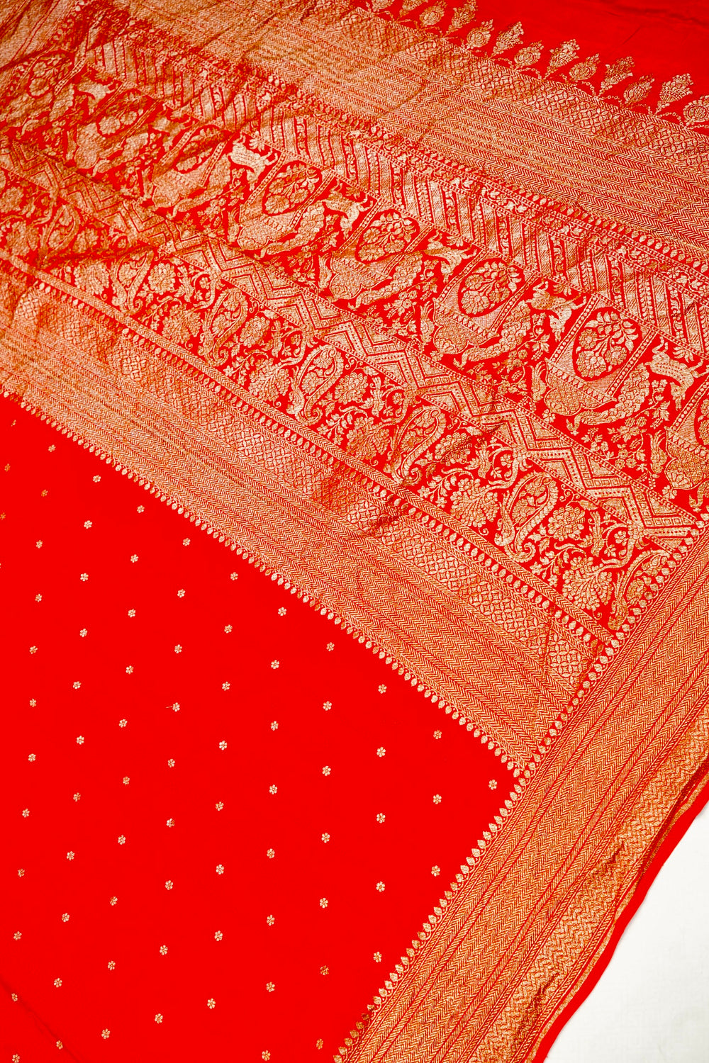 Handwoven Red Banarasi Crepe Khaddi Silk Saree