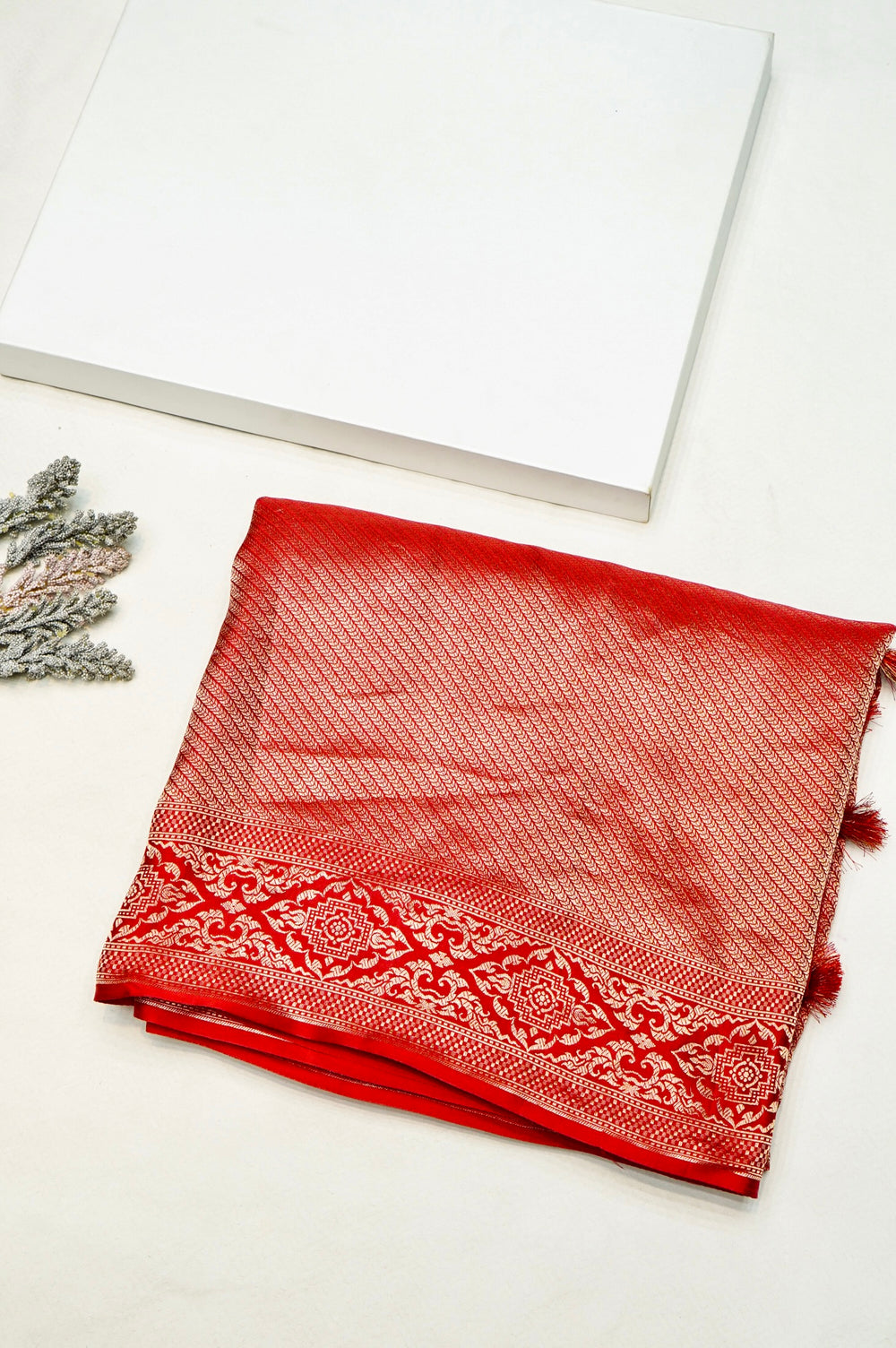 Handwoven Rust Orange Banarasi Mashru Silk Saree