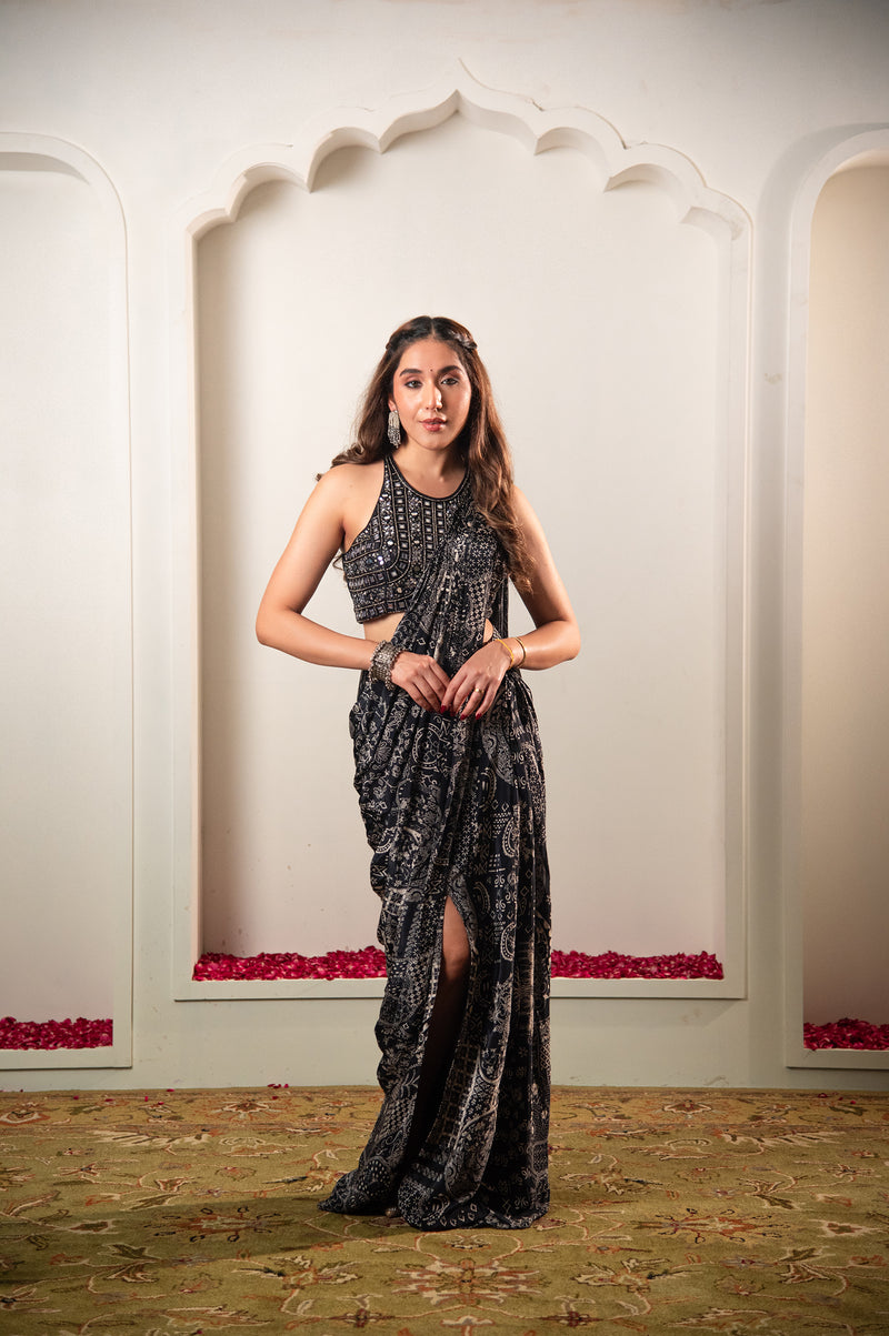 Designer Black Chiffon Cocktail Saree Designer Black Chiffon Cocktail Saree
