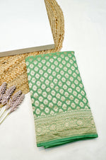 Handwoven Green Banarasi Khaddi Georgette Saree