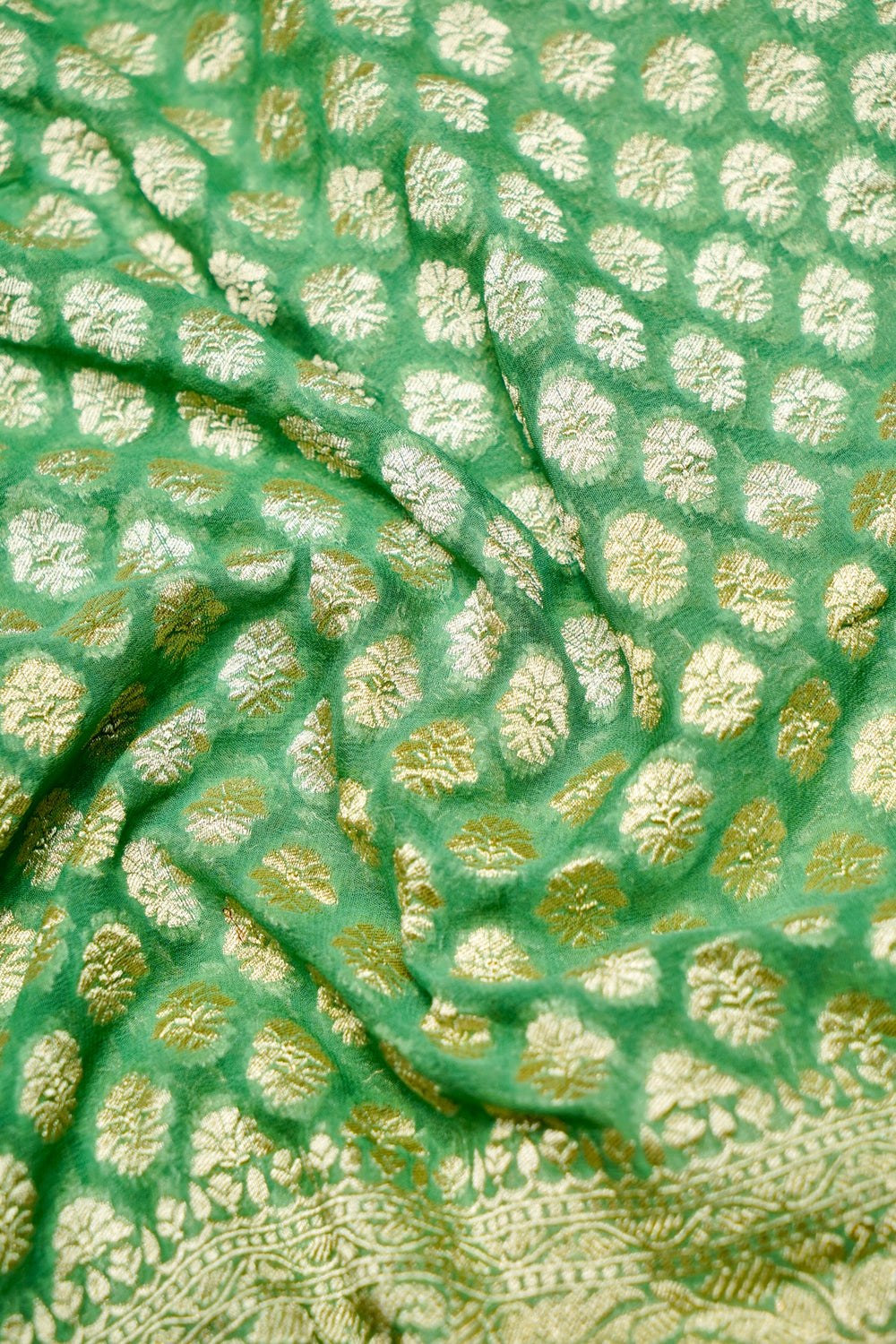 Handwoven Green Banarasi Khaddi Georgette Saree