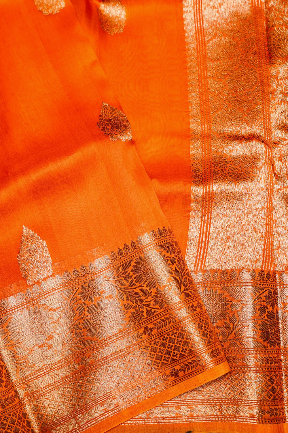 Handwoven Rust Orange Banarasi Organza Saree