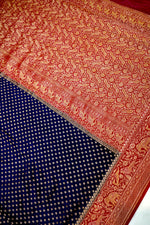 Handwoven Navy Blue Banarasi Crepe Khaddi Silk Saree