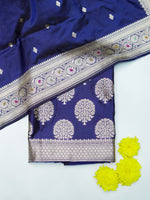 Handwoven Dark Blue Banarasi Katan Silk Suit
