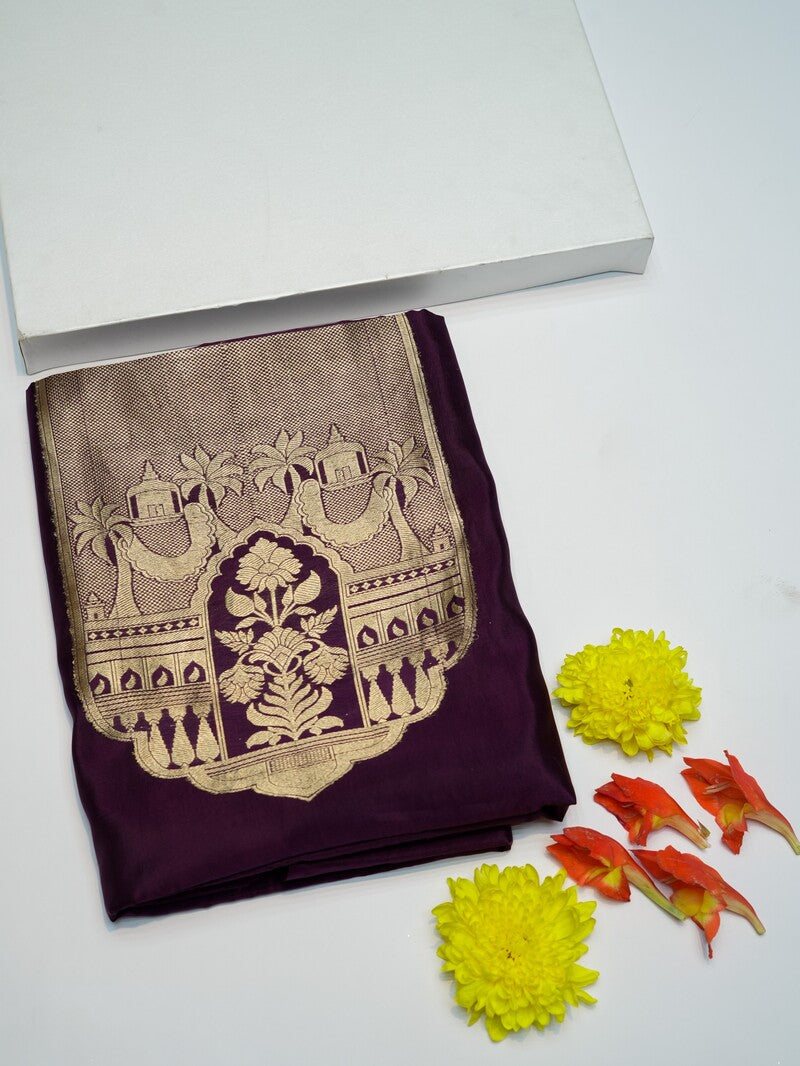 Handwoven Wine Banarasi Brocade Pure Katan Silk Co-ord Set