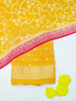 Handwoven Yellow Banarasi Khaddi Georgette Silk Suit