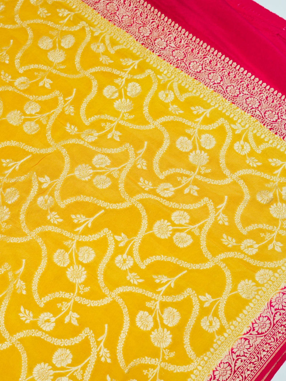 Handwoven Yellow Banarasi Khaddi Georgette Silk Suit