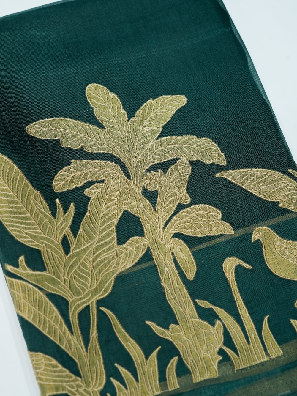 Handwoven Bottle Green Banarasi Organza Silk Suit