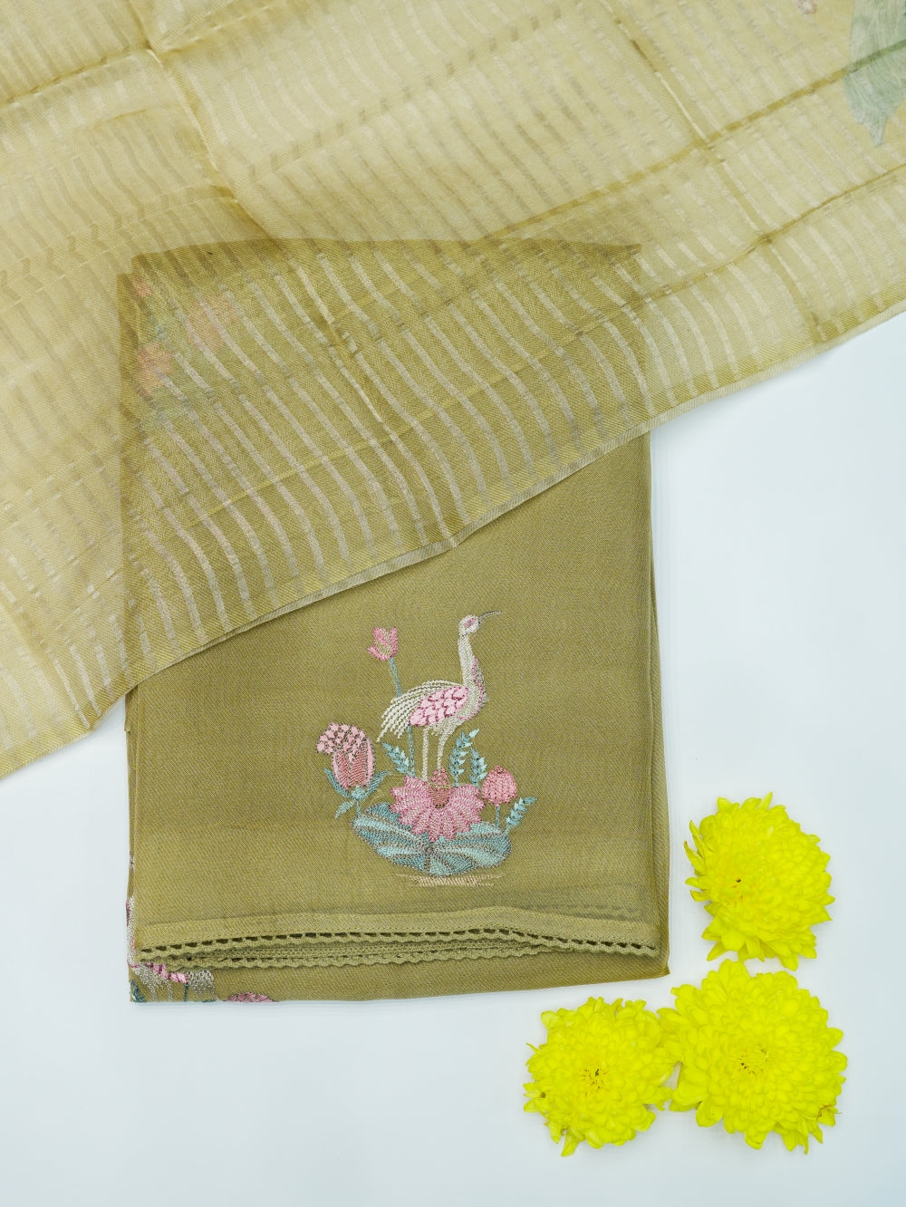 Handwoven Golden Banarasi Organza Silk Suit