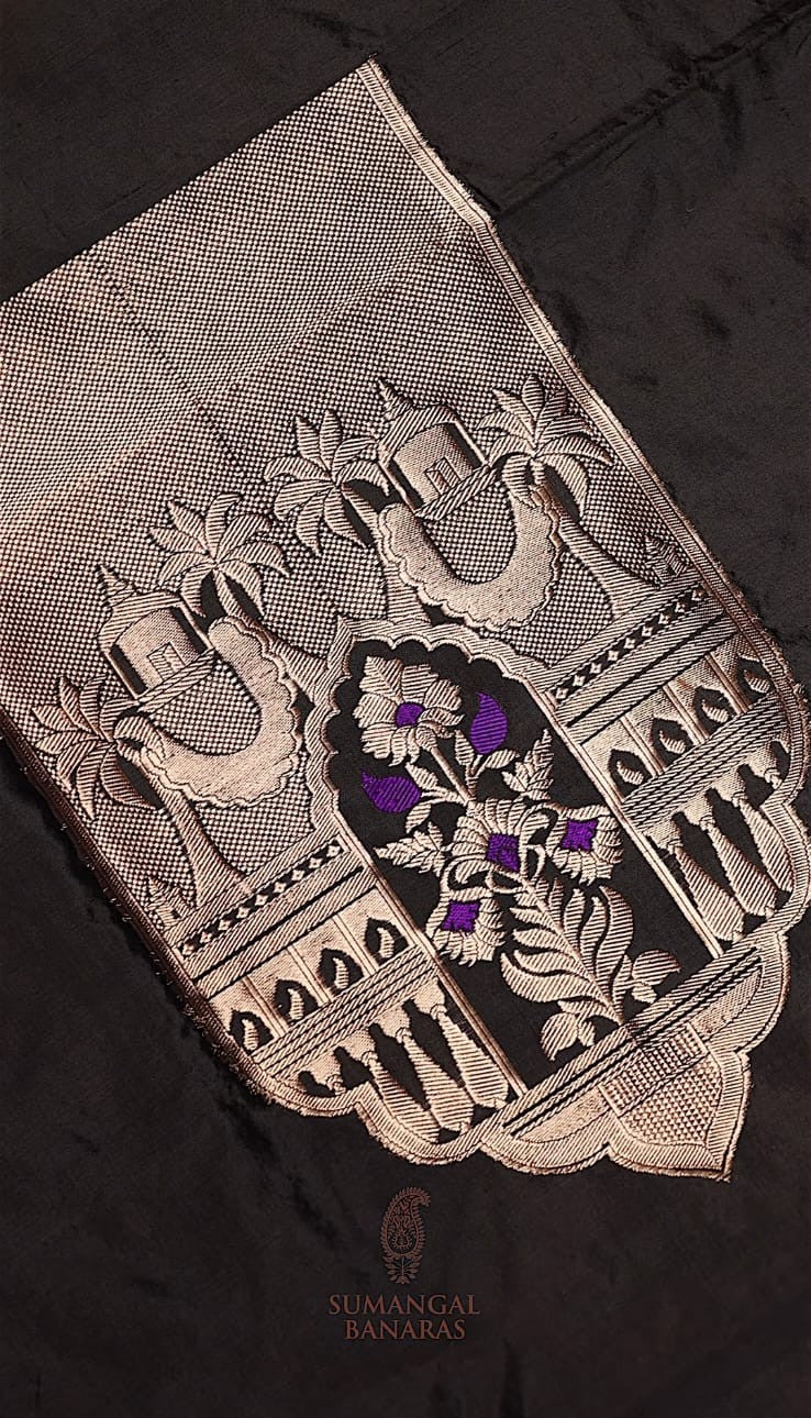 Handwoven Black Banarasi Brocade Pure Katan Silk Co-ord Set