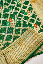 Pine Green Bandhani Georgette Khadi  Handwoven Banarasi Suit