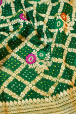 Pine Green Bandhani Georgette Khadi  Handwoven Banarasi Suit