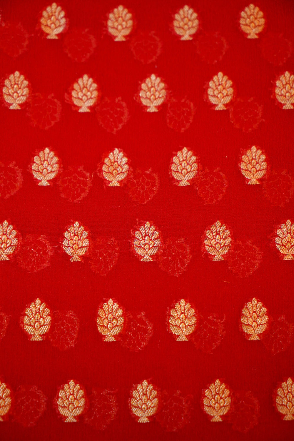 Candy Red Bandhani Georgette Khadi  Handwoven Banarasi Suit
