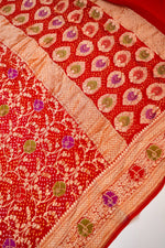 Candy Red Bandhani Georgette Khadi  Handwoven Banarasi Suit